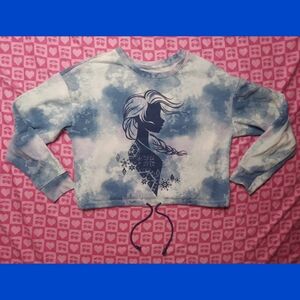 Disney Frozen II Womens Crop Sweatshirt Blue Long Sleeve Pullover